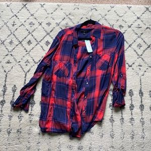 Plaid long line womens cut shirt